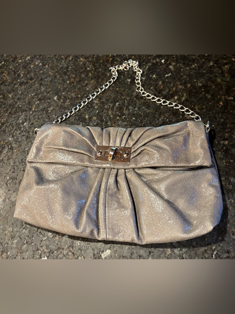 Big Buddha Metallic Pewter Shimmery Pleated Foldover Convertible Clutch Bag Y2K
